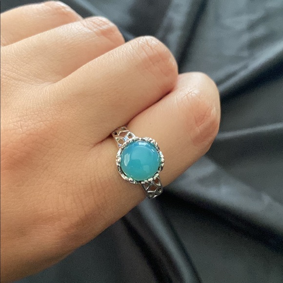Handmade Sterling Silver - Blue Chalcedony Pool of Light Crowned Ring - size 9 - Picture 3 of 9